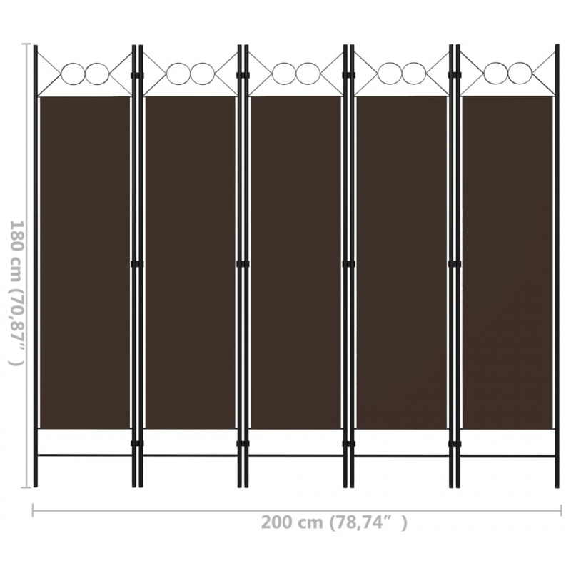Parawan 5-panelowy, brązowy, 200 x 180 cm
