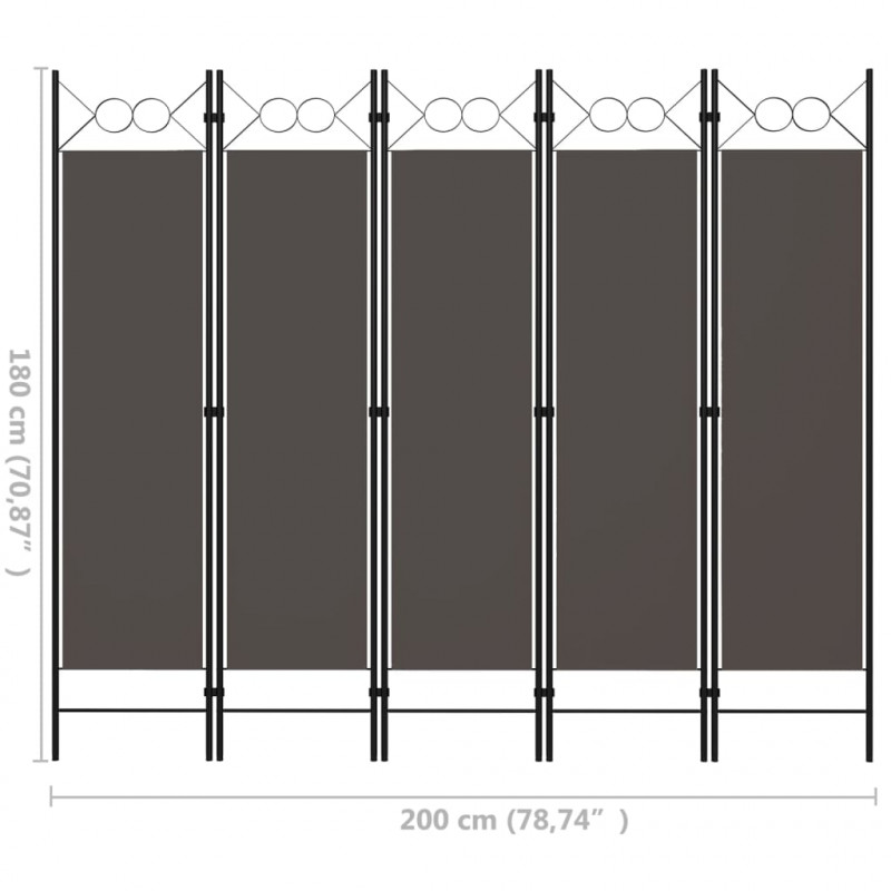 Parawan 5-panelowy, antracytowy, 200 x 180 cm