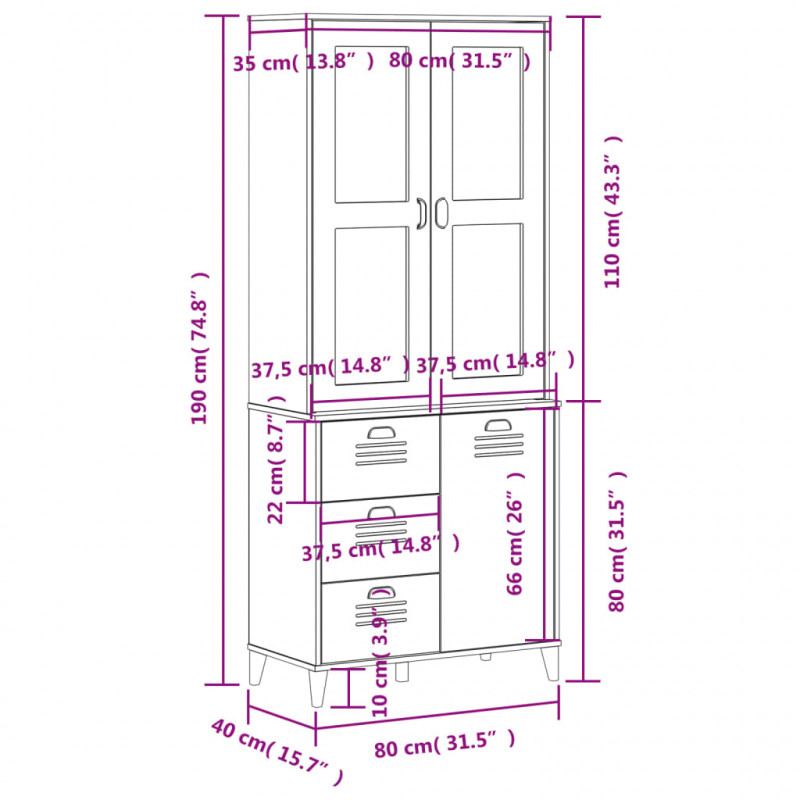Kredens VIKEN, antracytowy, 80x40x190 cm, lite drewno sosnowe