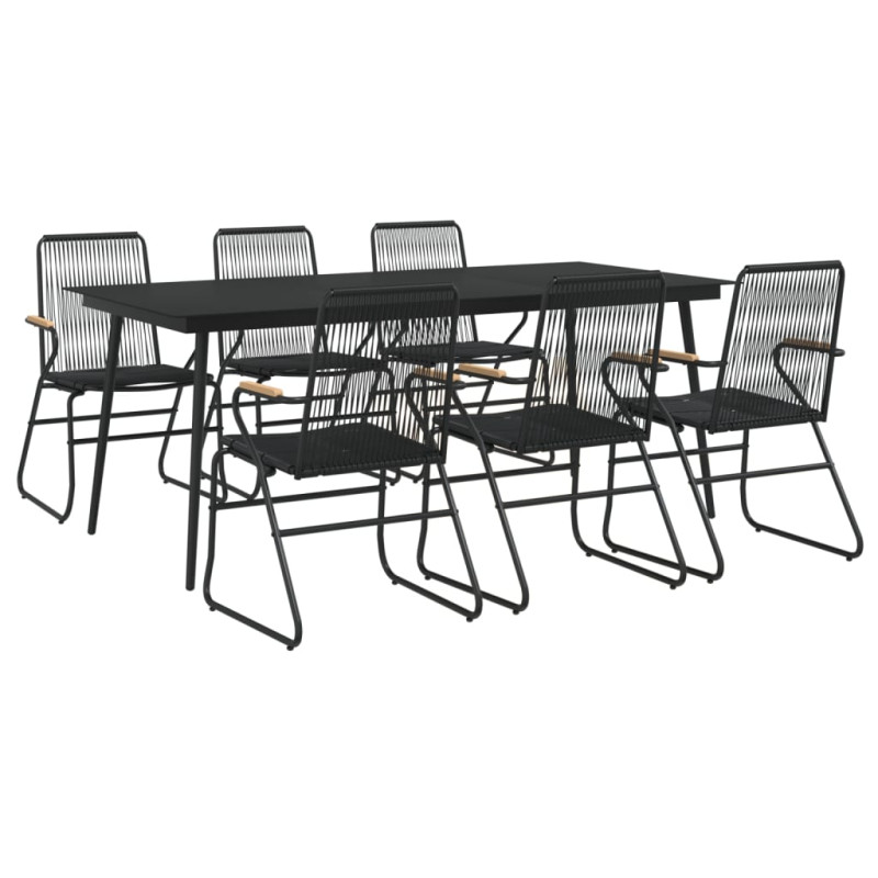 7-częściowy zestaw mebli ogrodowych, czarny, rattan PVC