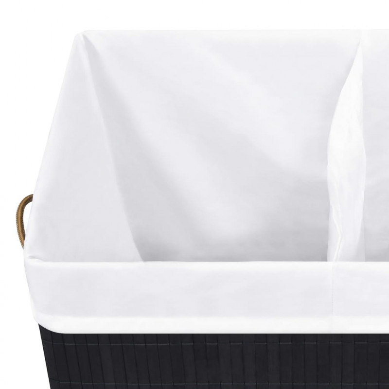 Bambusowy kosz na pranie z 2 przegrodami, czarny, 100 L
