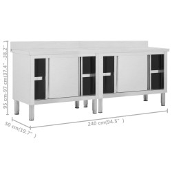 Stoły robocze, przesuwne drzwi 2 szt., 240x50x(95-97) cm, stal