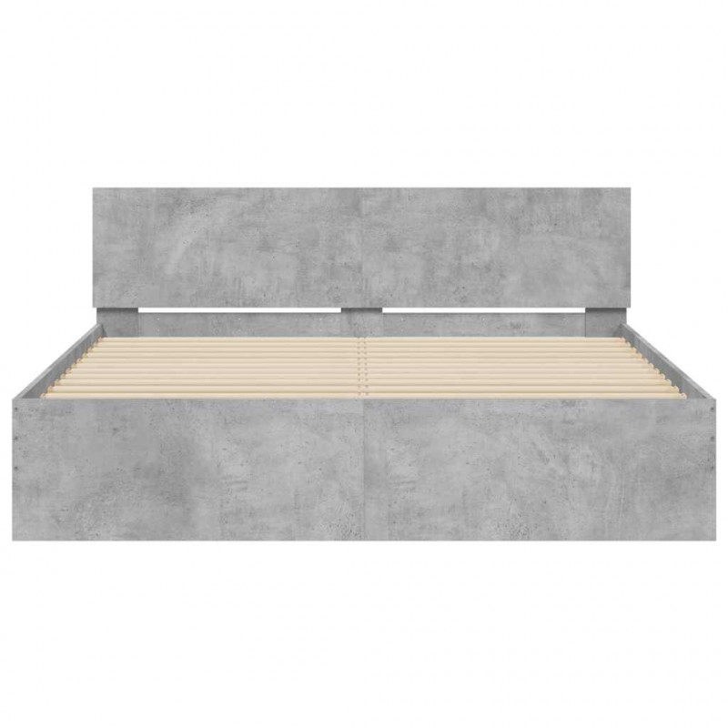Rama łóżka z wezgłowiem i LED, szarość betonu, 150x200 cm