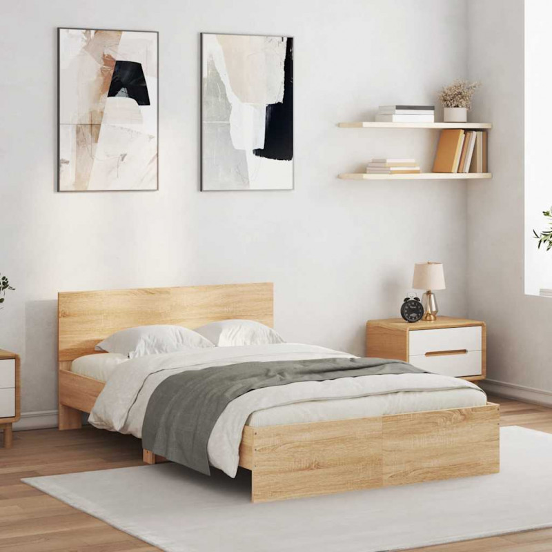 Rama łóżka z wezgłowiem i LED, dąb sonoma, 140x200 cm