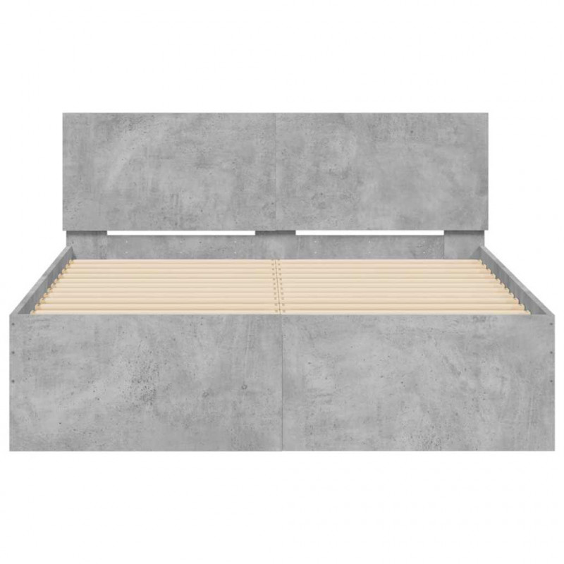 Rama łóżka z wezgłowiem i LED, szarość betonu, 140x200 cm