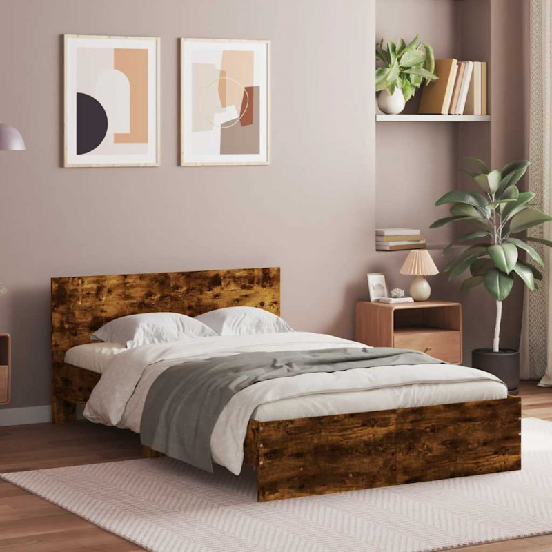 Rama łóżka z wezgłowiem i LED, przydymiony dąb, 140x200 cm