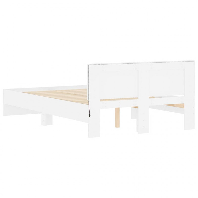 Rama łóżka z wezgłowiem i LED, biała, 120x200 cm