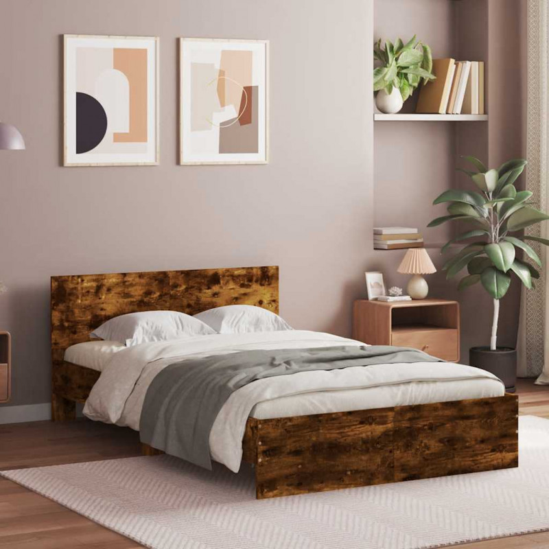 Rama łóżka z wezgłowiem i LED, przydymiony dąb, 120x200 cm