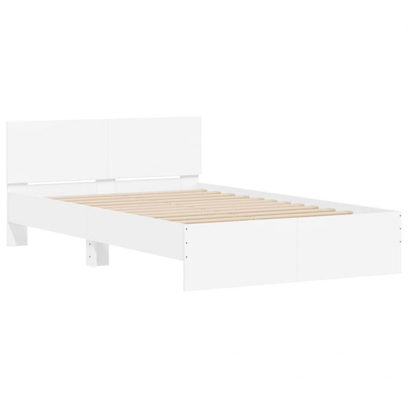 Rama łóżka z wezgłowiem i LED, biała, 140x190 cm