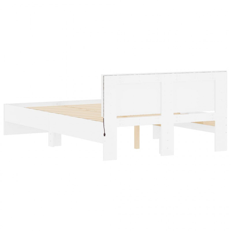 Rama łóżka z wezgłowiem i LED, biała, 140x190 cm