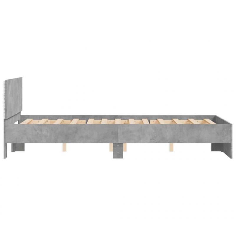 Rama łóżka z wezgłowiem i LED, szarość betonu, 135x190 cm