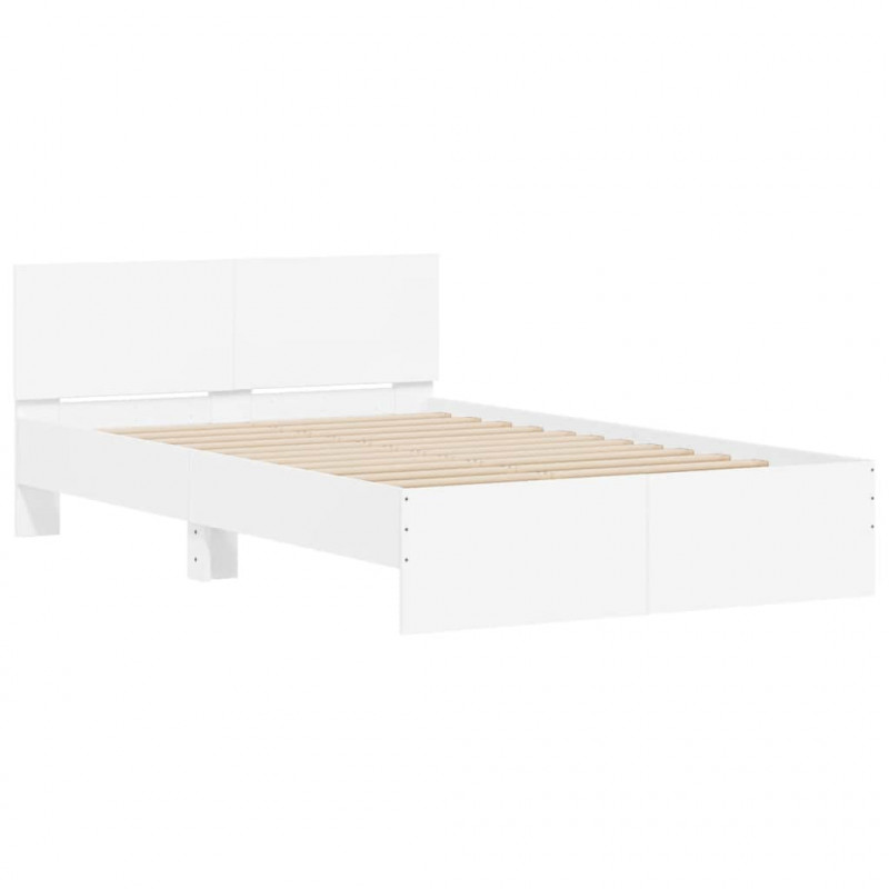 Rama łóżka z wezgłowiem i LED, biała, 120x190 cm