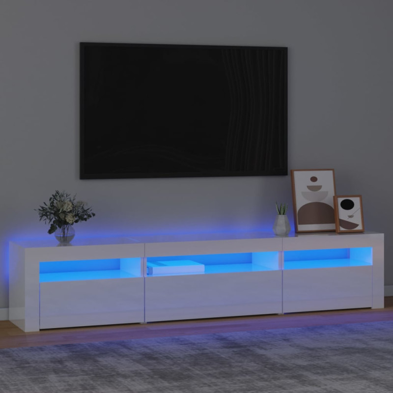 Szafka pod TV z oświetleniem LED, biała z połyskiem195x35x40 cm