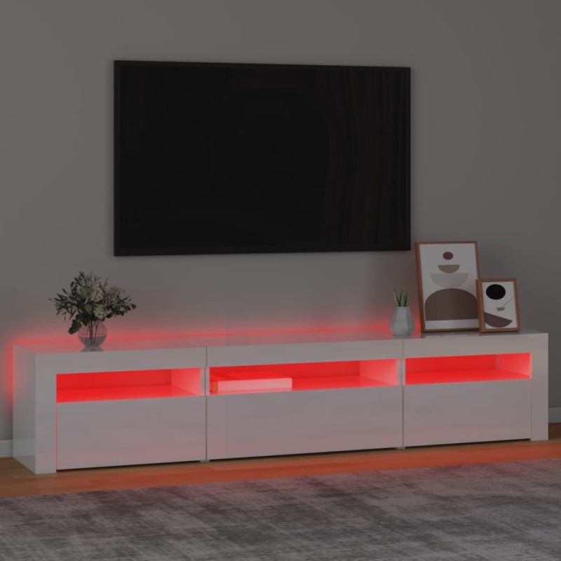 Szafka pod TV z oświetleniem LED, biała z połyskiem195x35x40 cm