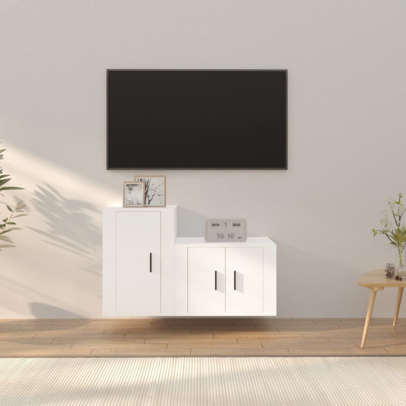 Zestaw 2 szafek TV, biały, materiał drewnopochodny