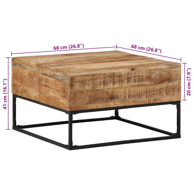 Stolik kawowy, 68x68x41 cm, surowe drewno mango