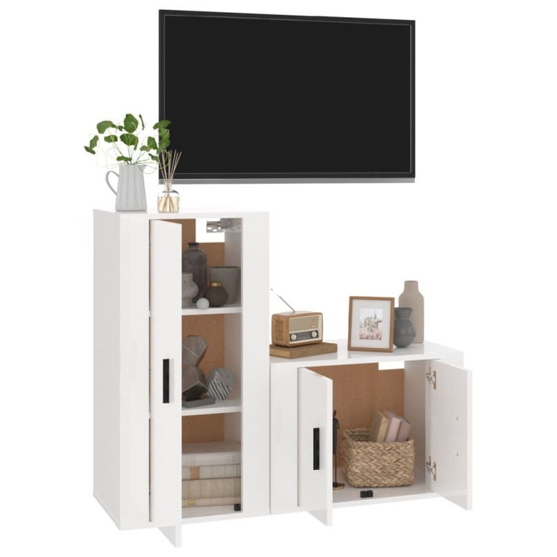 Zestaw 2 szafek TV, biały, połysk, materiał drewnopochodny