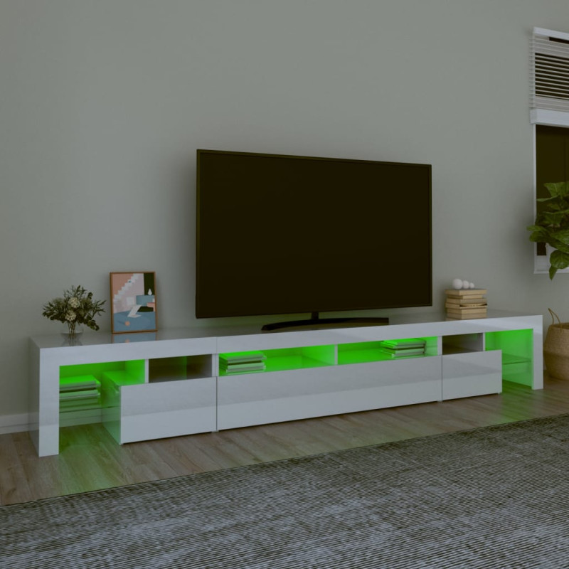 Szafka pod TV z oświetleniem LED, biała, 260x36,5x40 cm