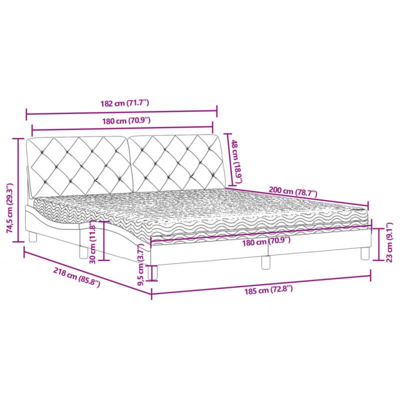 Łóżko z materacem, różowe, 180x200 cm, aksamit