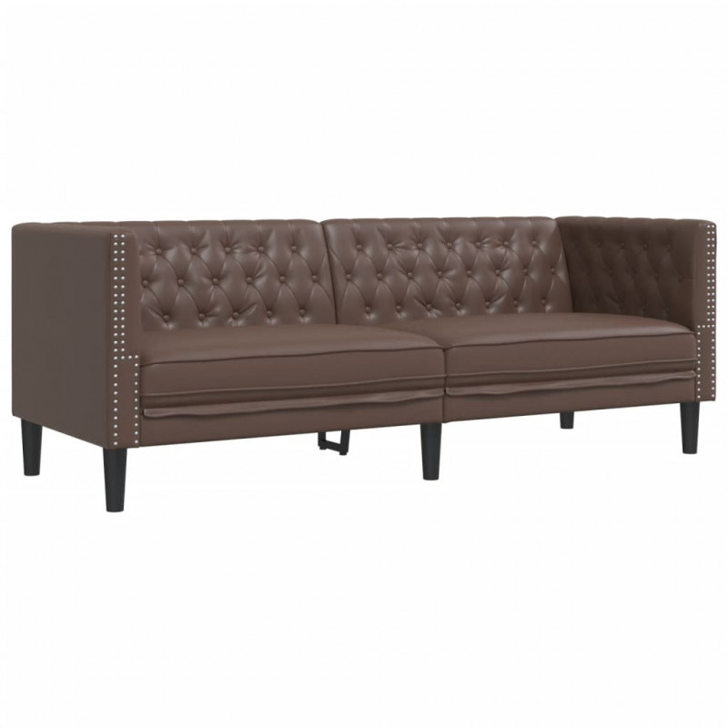 3-cz. zestaw wypoczynkowy Chesterfield, brązowy, sztuczna skóra