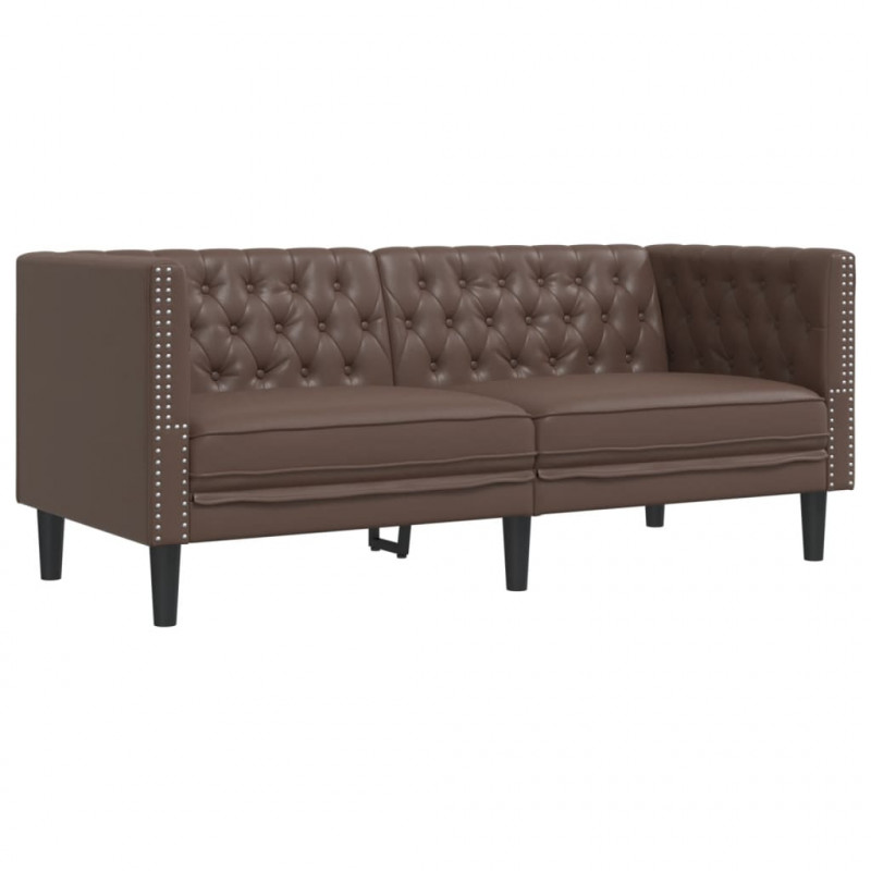 3-cz. zestaw wypoczynkowy Chesterfield, brązowy, sztuczna skóra