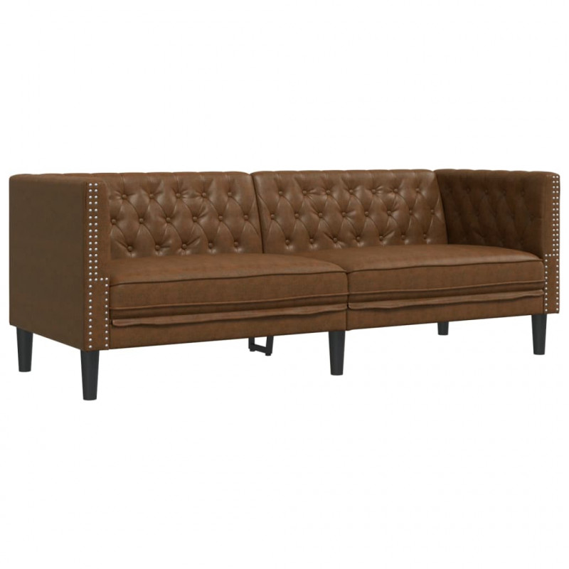 3-cz. zestaw Chesterfield, brązowy, sztuczna skóra zamszowa