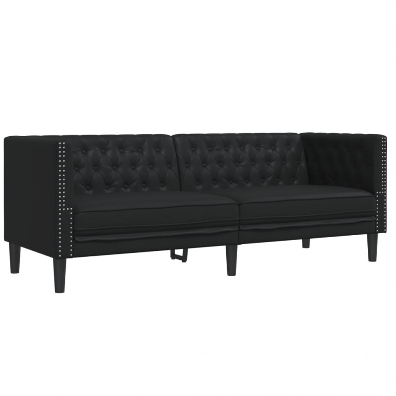 2-cz. zestaw wypoczynkowy Chesterfield, czarny, sztuczna skóra