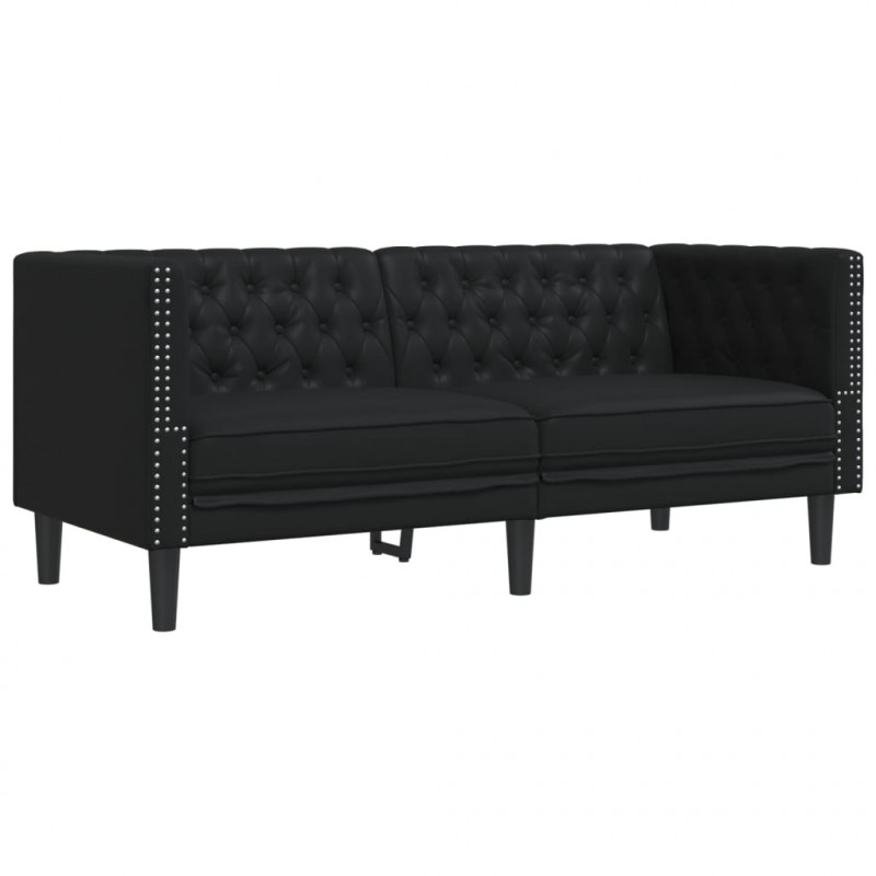 2-cz. zestaw wypoczynkowy Chesterfield, czarny, sztuczna skóra