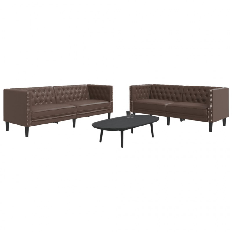 2-cz. zestaw wypoczynkowy Chesterfield, brązowy, sztuczna skóra