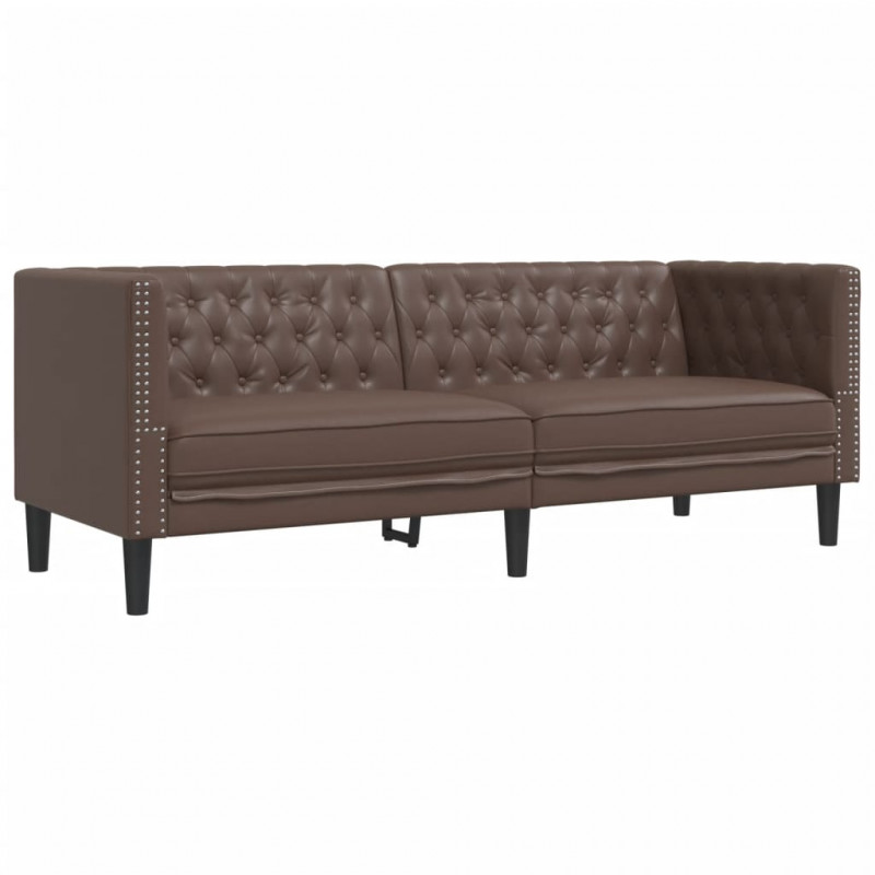 2-cz. zestaw wypoczynkowy Chesterfield, brązowy, sztuczna skóra