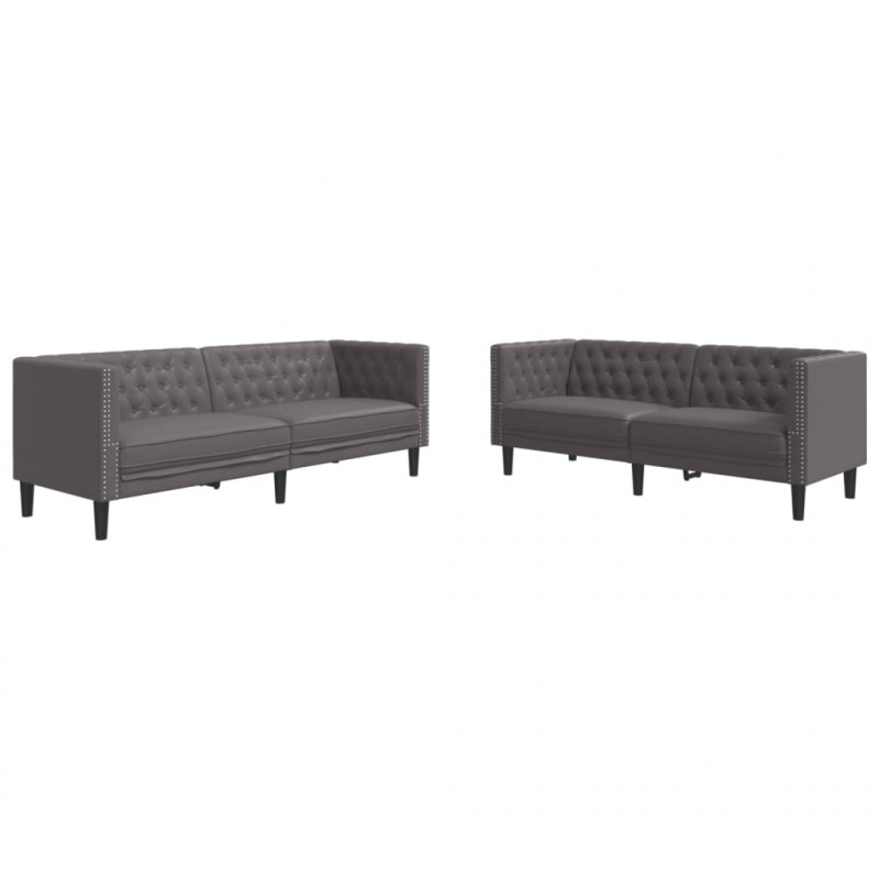 2-cz. zestaw wypoczynkowy Chesterfield, szary, sztuczna skóra