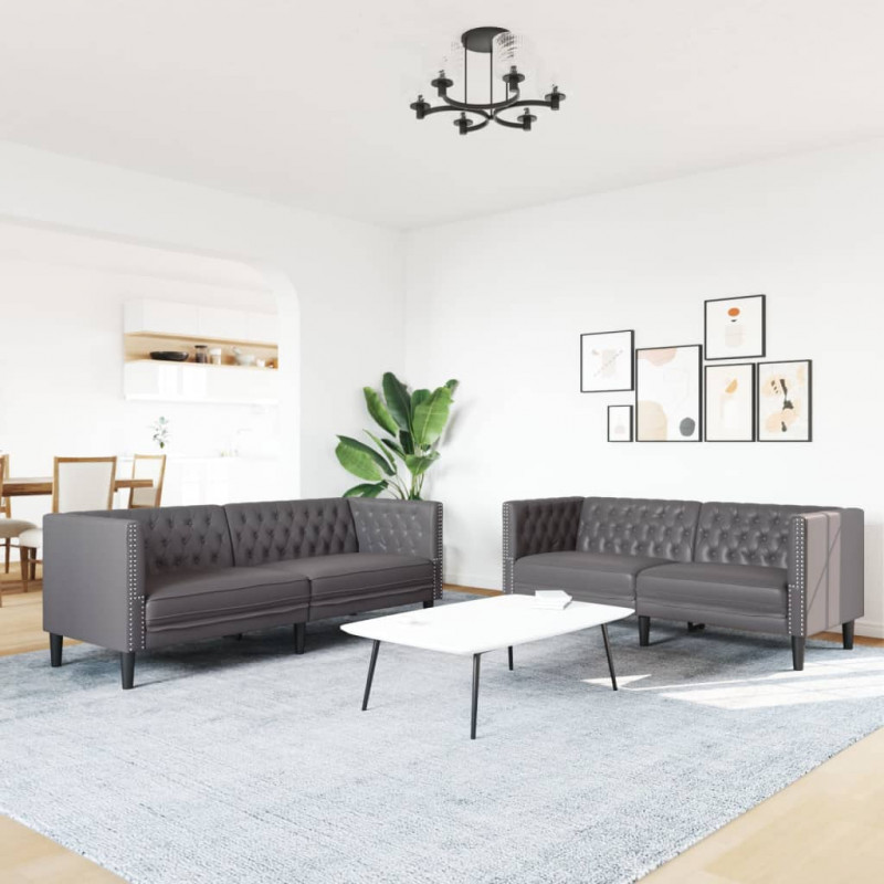 2-cz. zestaw wypoczynkowy Chesterfield, szary, sztuczna skóra