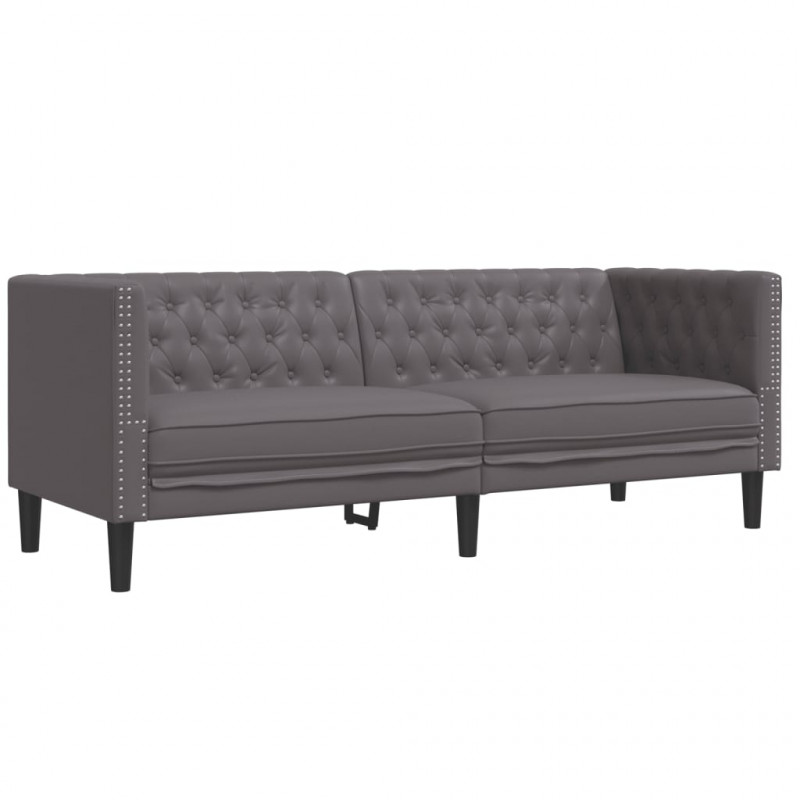 2-cz. zestaw wypoczynkowy Chesterfield, szary, sztuczna skóra