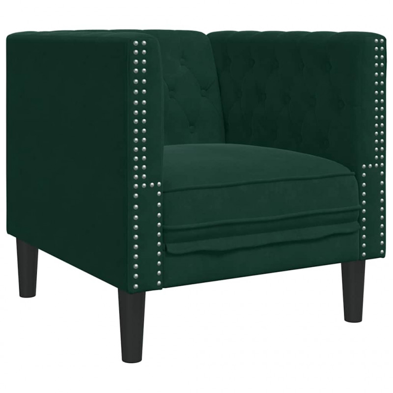 3-cz. wypoczynek Chesterfield z wałkami, ciemnozielony, aksamit