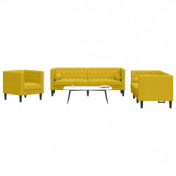 3-cz. wypoczynek Chesterfield z wałkami, żółty, aksamit