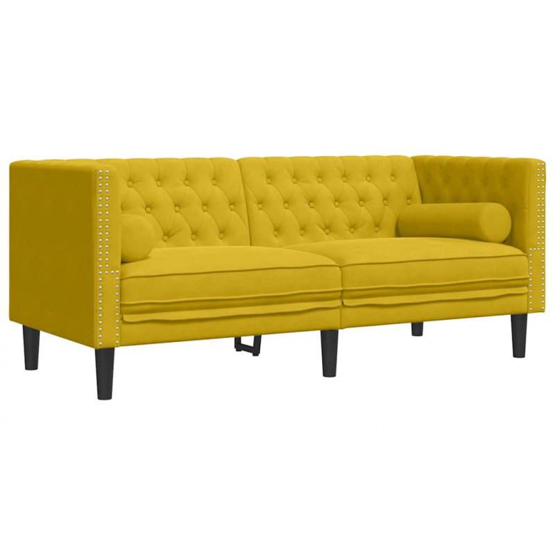 3-cz. wypoczynek Chesterfield z wałkami, żółty, aksamit
