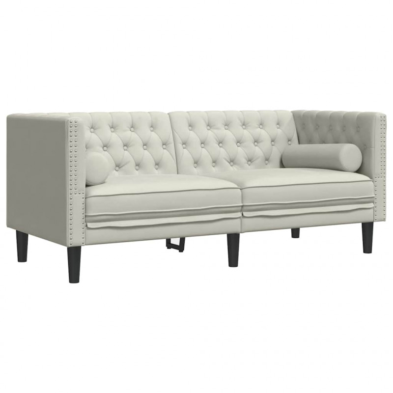 3-cz. wypoczynek Chesterfield z wałkami, kremowy, aksamit