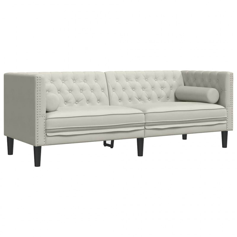 3-cz. wypoczynek Chesterfield z wałkami, kremowy, aksamit