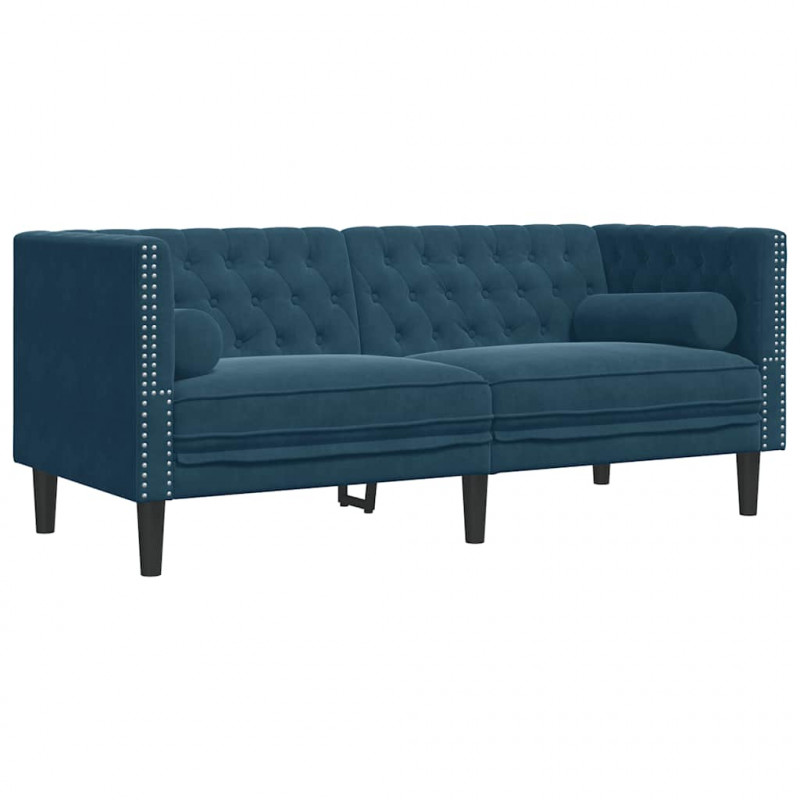 3-cz. wypoczynek Chesterfield z wałkami, niebieski, aksamit