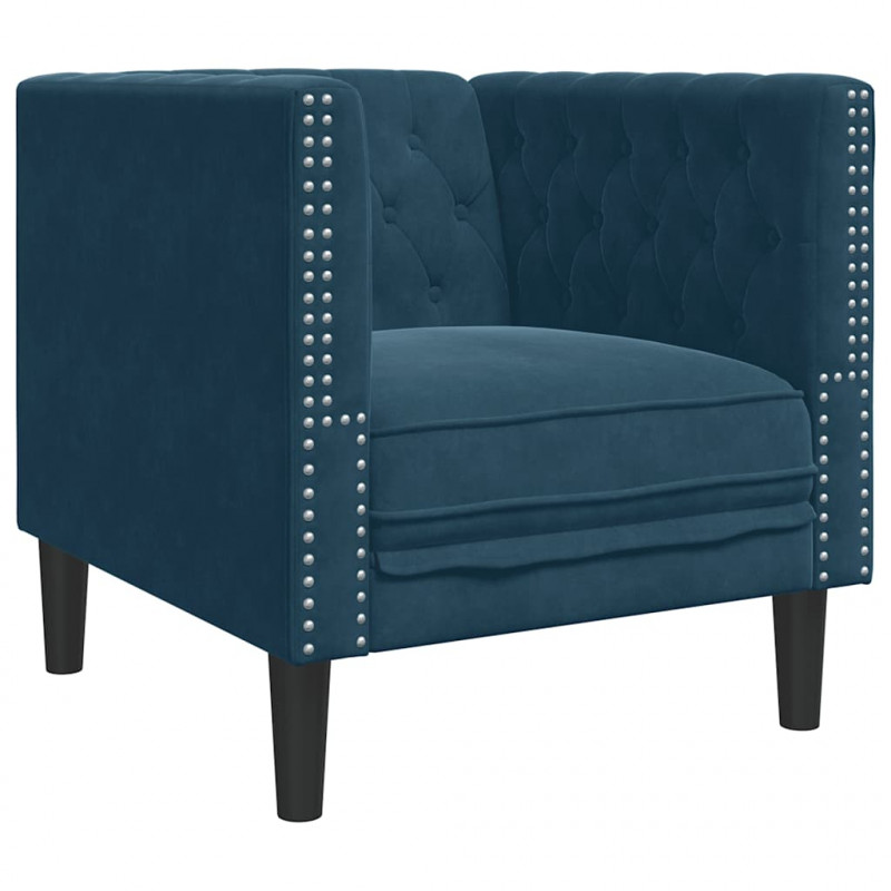 3-cz. wypoczynek Chesterfield z wałkami, niebieski, aksamit