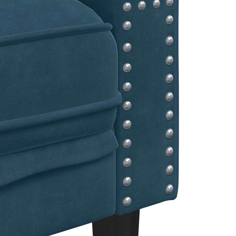 3-cz. wypoczynek Chesterfield z wałkami, niebieski, aksamit