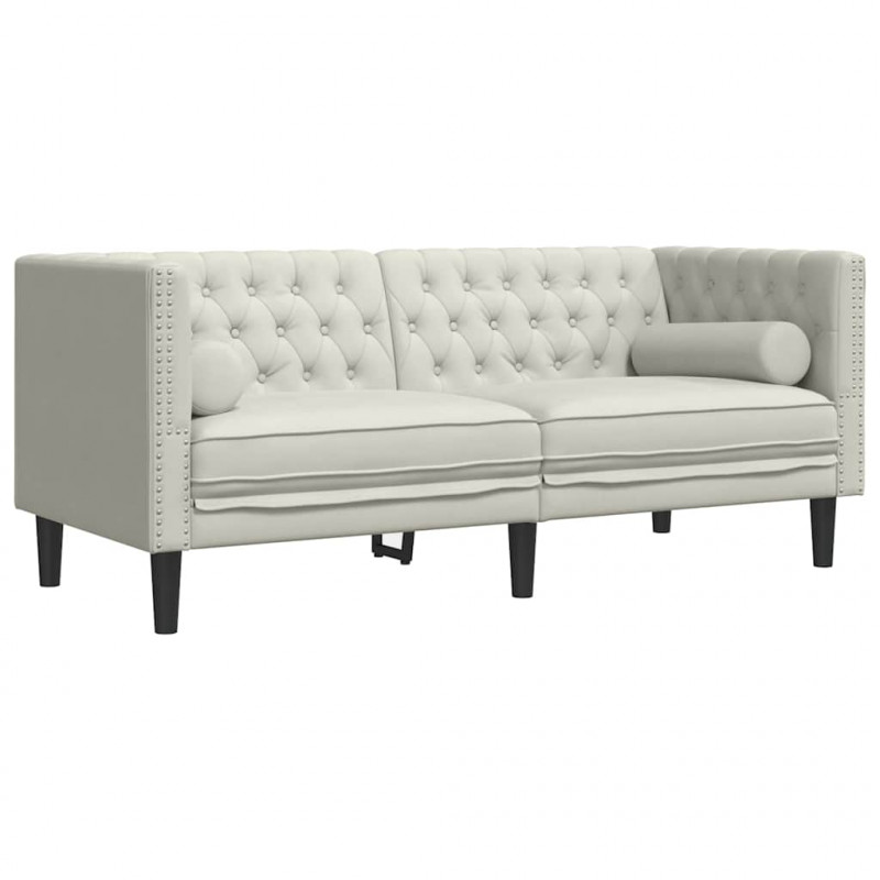 2-cz. wypoczynek Chesterfield z wałkami, kremowy, aksamit
