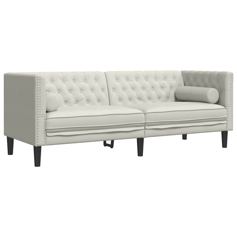 2-cz. wypoczynek Chesterfield z wałkami, kremowy, aksamit