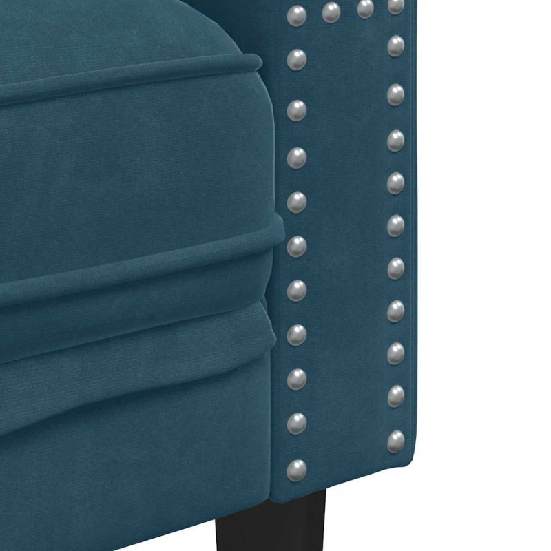 2-cz. wypoczynek Chesterfield z wałkami, niebieski, aksamit