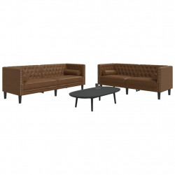 2-cz. wypoczynek Chesterfield z wałkami, brązowy, zamszowy