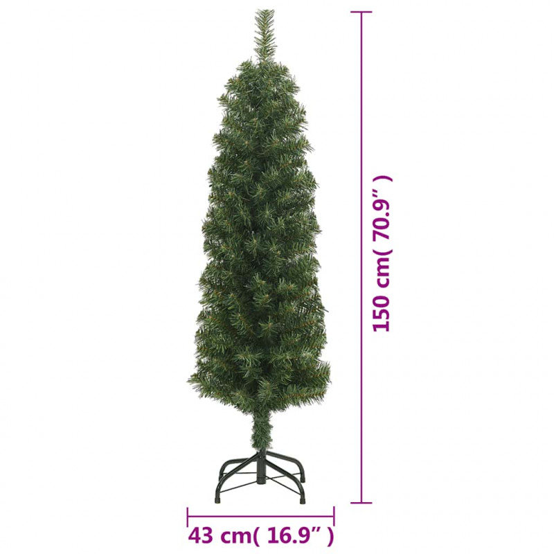 Smukła sztuczna choinka ze stojakiem, zielona, 150 cm, PVC