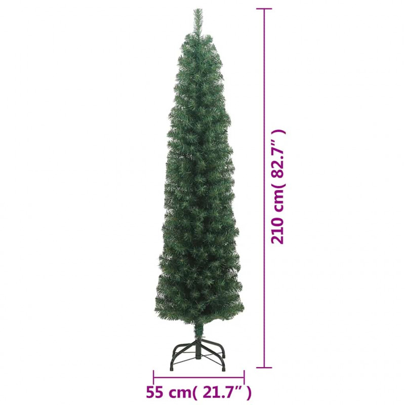 Smukła sztuczna choinka ze stojakiem, zielona, 210 cm, PVC