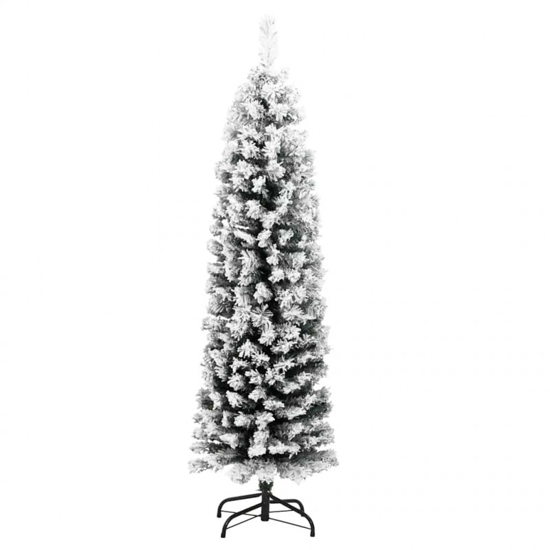 Smukła sztuczna choinka pokryta śniegiem, zielona, 150 cm, PVC