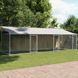 Klatka dla psa, z dachem i drzwiami, szara, 6x2x2 m, stal