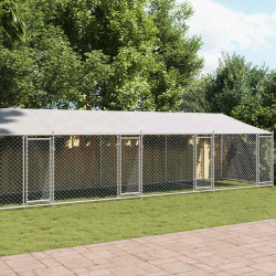 Klatka dla psa, z dachem i drzwiami, szara, 10x2x2 m, stal